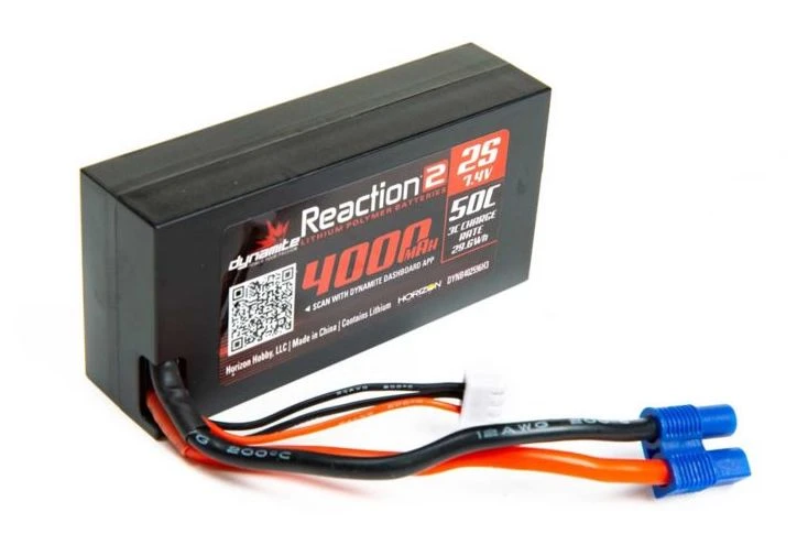 Dynamite DYNB402596H3 Reaction 2S 7.4V 4000mAh 50C Hardcase Shorty LiPo Battery With EC3 3 Dynamite DYNB402596H3 Reaction 2S 7.4V 4000mAh 50C Hardcase Shorty LiPo Battery With EC3