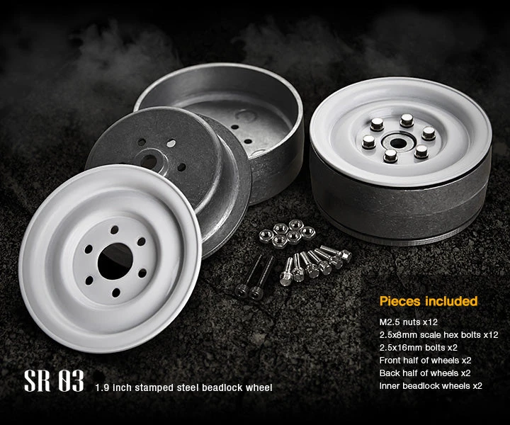 Gmade 70186 1.9" SR03 1/10 Crawler Beadlock Wheels Gloss While 2 Pack 4 Gmade 70186 1.9" SR03 1/10 Crawler Beadlock Wheels Gloss While 2 Pack - Image 2