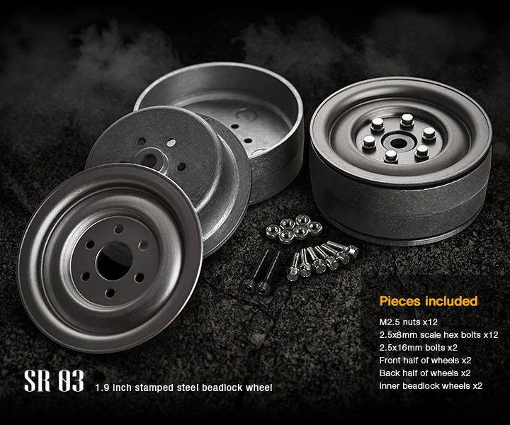 Gmade 70187 1.9" SR03 1/10 Crawler Beadlock Wheels Uncoated Steel 2 Pack 4 Gmade 70187 1.9" SR03 1/10 Crawler Beadlock Wheels Uncoated Steel 2 Pack - Image 2