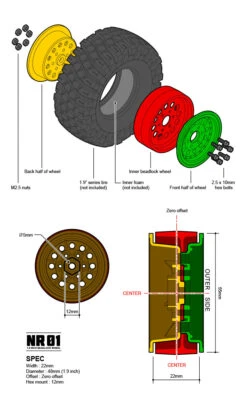 Gmade 70225 1.9" NR01 1/10 Scale Crawler Beadlock Wheels Chrome 2 Pack -Spetrum Racing Model Shop gmade 70225 1 9 nr01 1 10 scale crawler beadlock wheels chrome 2 pack b