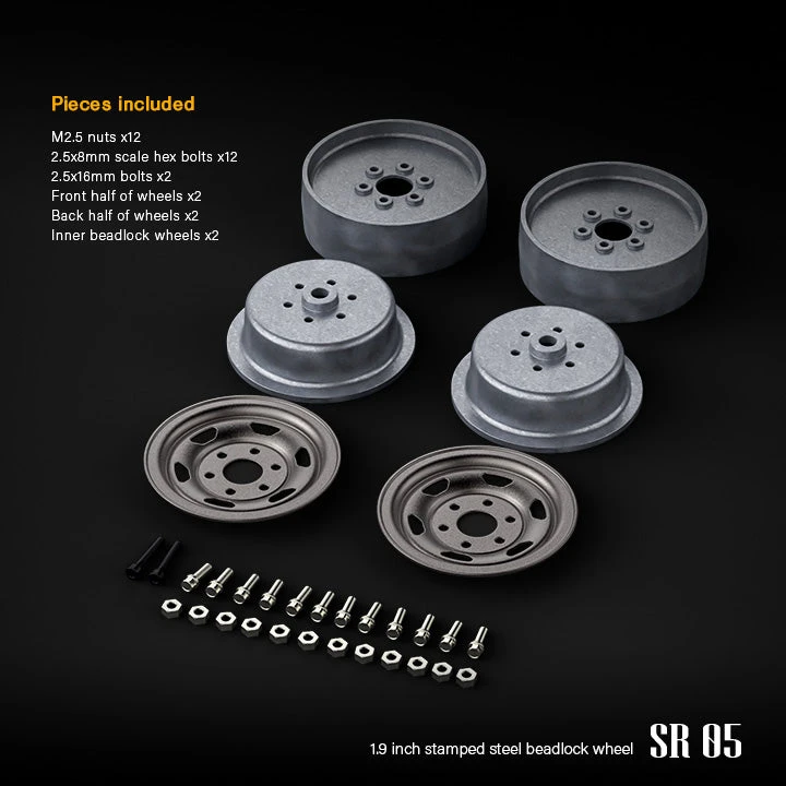 Gmade 70507 1.9" SR04 1/10 Crawler Beadlock Wheels Uncoated Silver 2 Pack 4 Gmade 70507 1.9" SR04 1/10 Crawler Beadlock Wheels Uncoated Silver 2 Pack - Image 2