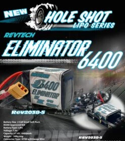 Revtech TRIREV2038-5 Hole Shot 2S 7.4V 6400mah 200C Eliminator LiPo Drag Pack With XT90 Connector