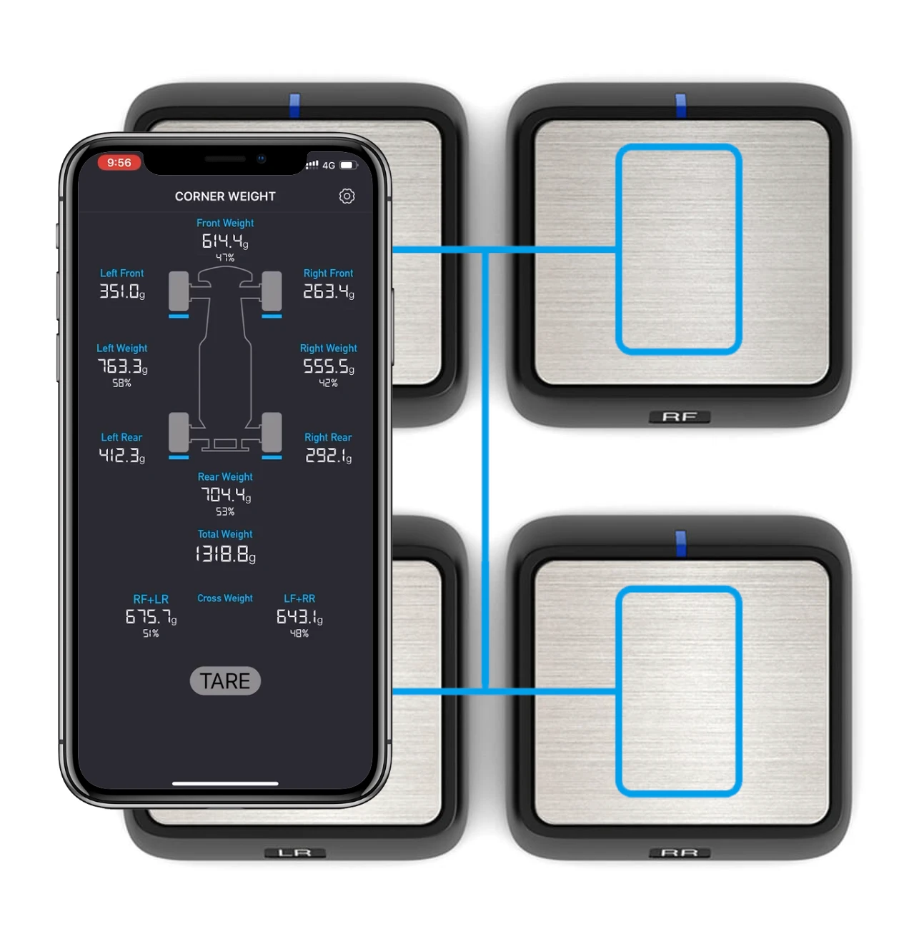 SkyRC 500036-01 Corner Weight Scale System With 4 Scales And Bluetooth 6 SkyRC 500036-01 Corner Weight Scale System With 4 Scales And Bluetooth - Image 4