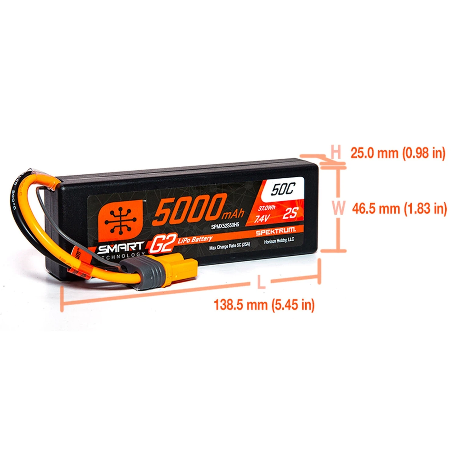 Spektrum SPMX52S50H5 5000mAh 2S 7.4V 50C SMART G2 LiPo Battery With IC5/EC5 4 Spektrum SPMX52S50H5 5000mAh 2S 7.4V 50C SMART G2 LiPo Battery With IC5/EC5 - Image 2