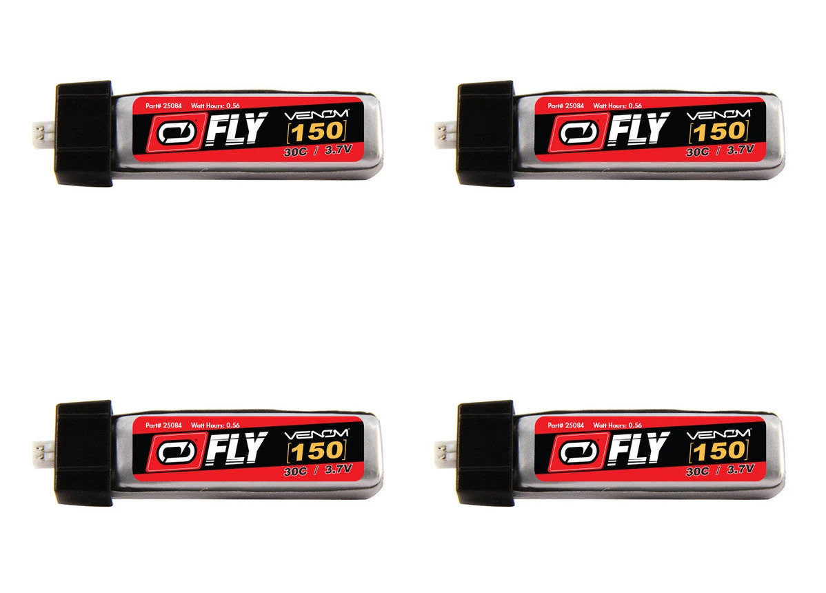 Venom FLY 25084x4 150mAh 1S 3.7V 30C LiPo Battery With JST/MCX 4 Pack 3 Venom FLY 25084x4 150mAh 1S 3.7V 30C LiPo Battery With JST/MCX 4 Pack